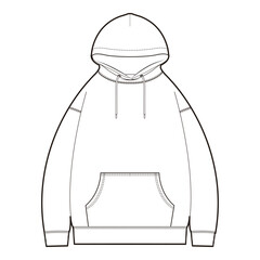 Pullover Hoodie Fashion Technical Flat Template with Kangaroo Pocket

