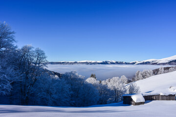 winter Ukrainian Carpathians highland fog
