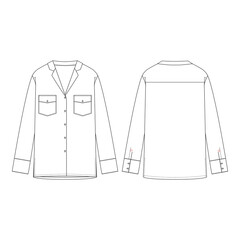 White button-down shirt with collar, shown from front and back view.

