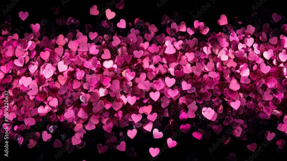 Poster loopable love frame - pink heart shaped confetti forming a header - footer background for use as a d