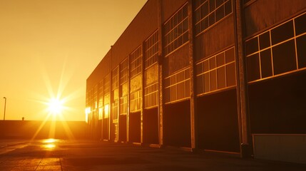 Dawn of American Industry - Warmly Illuminated Factory Exterior Symbolizing Dedication | Ultra-Detailed Photo