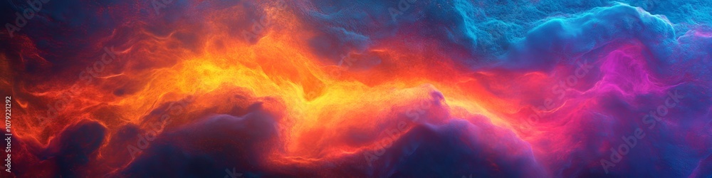 Poster a vibrant and captivating digital abstract artwork features colorful fractal clouds and flowing wave