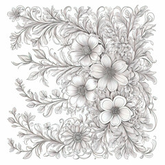Obraz premium Floral ornamental corner, botanical decor with flowers drawn in one line with patterns, vector illustration isolated on a white background