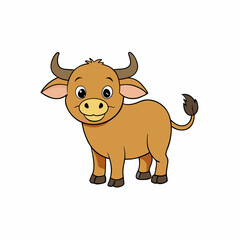 Out line vector cute African Buffalo for kid on white background