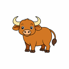 Out line vector cute African Buffalo for kid on white background