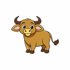 Out line vector cute African Buffalo for kid on white background