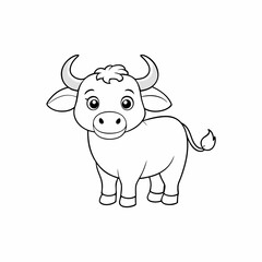 Out line vector cute African Buffalo for kid on white background