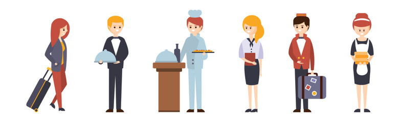 Hotel Staff and Guests Man and Woman Character Vector Set