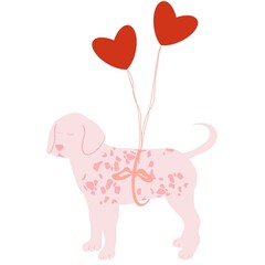  cute pink dog with a balloon heart