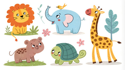 Fototapeta premium Whimsical animal doodles for kids art and decor. Children's drawing style.