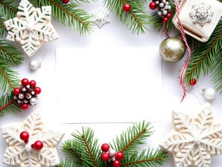 Decorated fir tree with blank envelope on top, copy space for Christmas and New Year concept, seasonal, festive