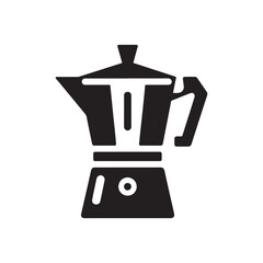 Vintage Moka Pot Silhouette Vector Icon – Iconic Coffee Brewing Kettle Design for Café Logos, Digital Print Use, Barista-Themed Posters, and Merchandise for Coffee Lovers