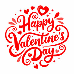  Happy Valentine's Day Lettering in bold, red script, surrounded by decorative swirls, hearts, and playful accents