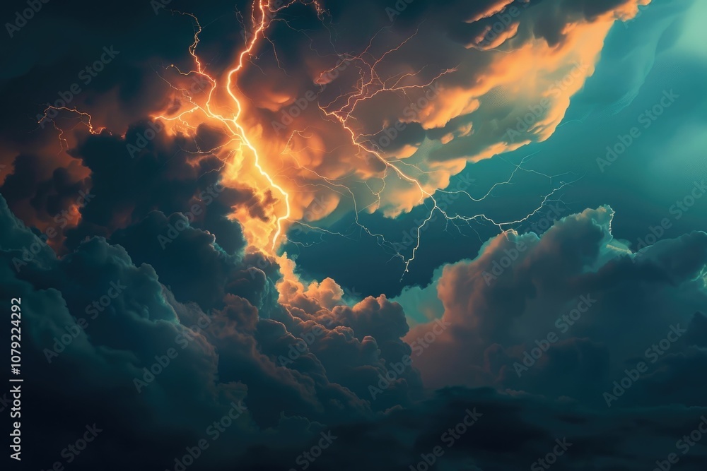 Poster lightning lightning with dramatic clouds composite image