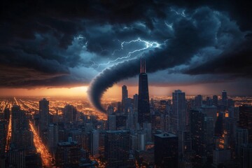 Apocalyptic Storm Over the Chicago Skyline Background