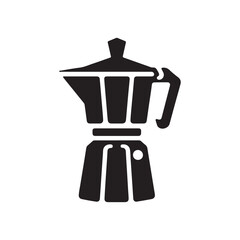 Classic Moka Pot Silhouette Vector Icon – Iconic Coffee Brewing Kettle for Café Branding, Barista Graphics, and Vintage-Style Coffee Lover Merchandise, Digital and Print Compatible Illustration