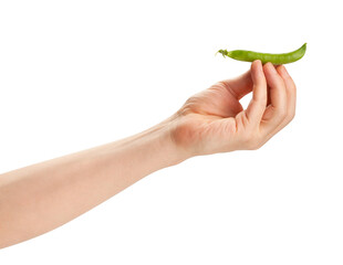 green peas in hand path isolated on white
