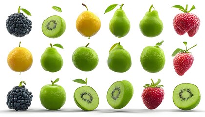 Fruits isolated on white background.