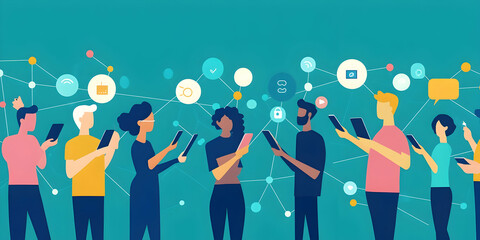 Group of people holding smartphones in sync, symbolizing connectivity and the digital world. high quality image