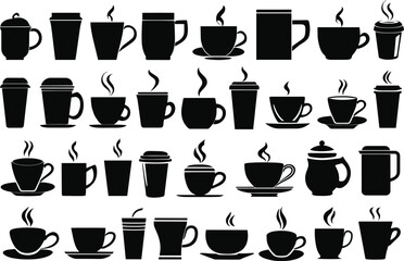 Coffee mug silhouettes set. Silhouettes of coffee mugs vector illustration.