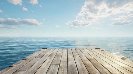 Fototapeta premium Beautiful View of Wooden Pier with the Sea and Blue Sky