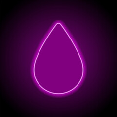 Water drop simple icon vector. Flat design. Purple neon on black background