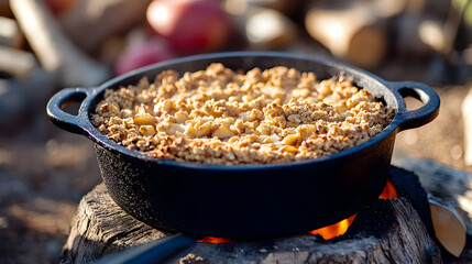 Swedish Apple Crumble Pie in a Dutch Oven . illustration