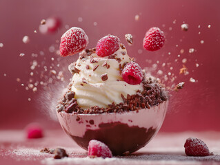 pudding malinowy z kremem i owocami 
