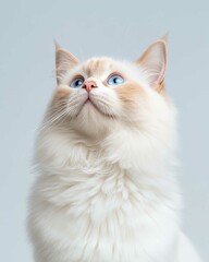 Portrait of a Ragdoll Cat with Striking Blue Eyes and Soft Fluffy Coat, Perfect for Cat Lovers and Feline Enthusiasts


