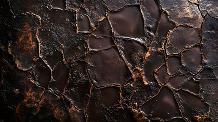 A rich, dark chocolate surface with intricate cracks, evoking indulgence and luxury. high quality image