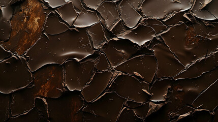 A rich, dark chocolate surface with intricate cracks, evoking indulgence and luxury. 4k image