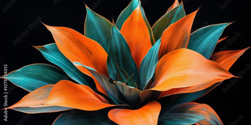 Poster a stunning macro photograph features vibrant orange and teal foliage, showcasing unique textures and