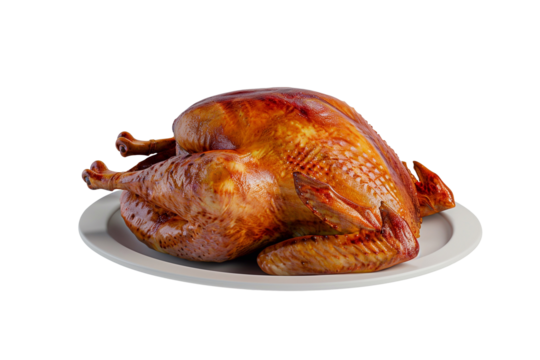 Delicious cooked whole turkey, side view