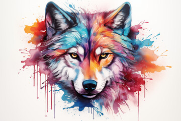 Naklejka premium Colors wolf tattoo on white background. Wolf tattoo. Tattoo ideas. For tattoo artists. Tattoo parlor. Love tattoo. Colors ink. My tattoo. Colorful tattoo.