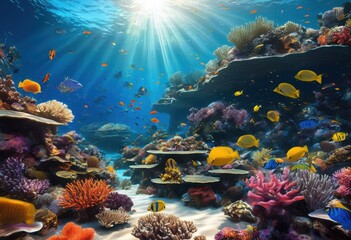 vibrant coral reef ecosystem showcasing underwater beauty tropical fish colorful marine life, anemone, biodiversity, bright, calcium, corals, coraline