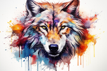 Fototapeta premium Colors wolf tattoo on white background. Wolf tattoo. Tattoo ideas. For tattoo artists. Tattoo parlor. Love tattoo. Colors ink. My tattoo. Colorful tattoo.