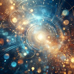 Obraz premium Cosmic clock, celestial mechanics, swirling galaxies, glowing particles, golden light, blue energy, intricate gears, astronomical chart, sacred geometry, mystical symbols, ethereal atmosphere
