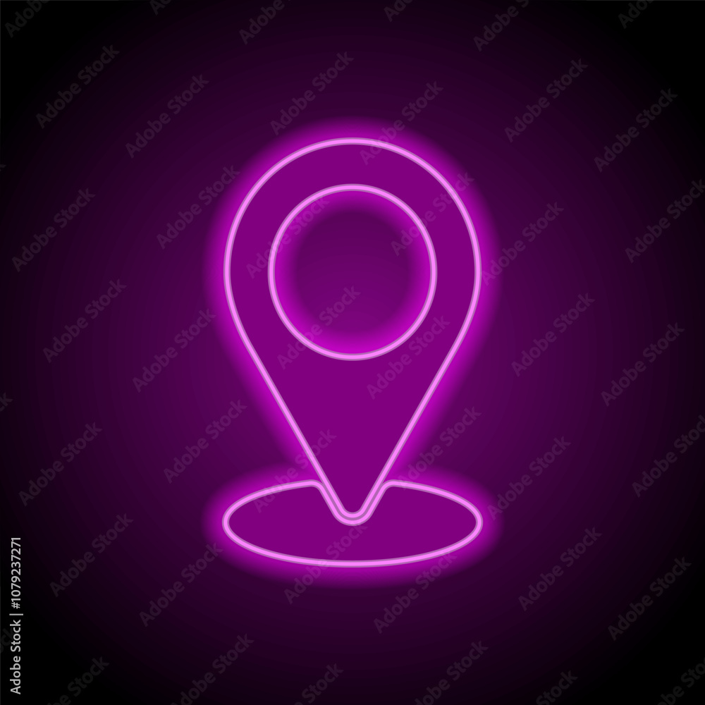 Poster location pointer simple icon vector. flat design. purple neon on black background