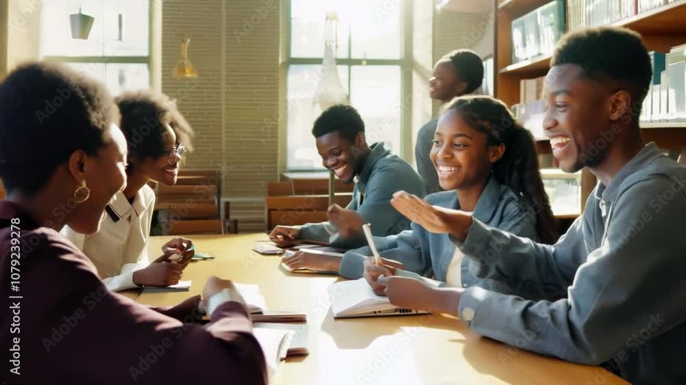 Aufkleber students enjoying group study sessions in college library generative ai