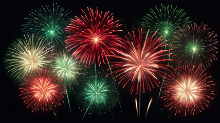 Festive Fireworks  burst of colorful
A burst of colorful abstract fireworks in red, green, and white against a dark background, giving a vibrant and celebratory feel to Christmas and New Year&rsquo;s 