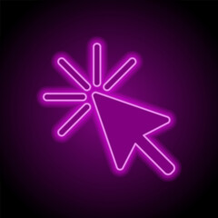 Cursor simple icon vector. Flat design. Purple neon on black background