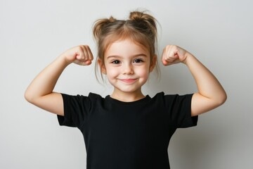 Confident and Empowered Young Girl Flexing Muscles