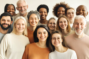 A large group of happy people from different ethnic groups and different generations of people