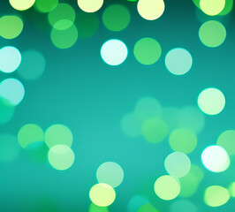 Green bokeh background with blue bokeh effect defocused lights on dark background.generative ai
