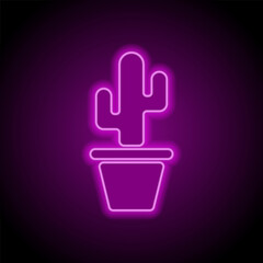 Cactus colour simple icon vector. Flat design. Purple neon on black background