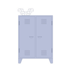 Metal locker for modern interior design. Wardrobe for locker rooms, gym, storage cells. Vector illustration