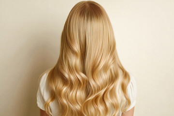 Fototapeta premium blonde beautiful hair of a young girl on a light background, back view of hair 