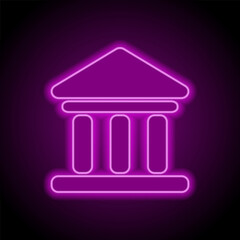 Bank simple vector icon. Flat design. Purple neon on black background