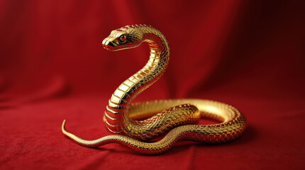 Fototapeta premium Golden Snake Surrounded by Wealth - Luxury, Prosperity, and Abundance Symbolized by a Fierce Serpent and Gold Coins