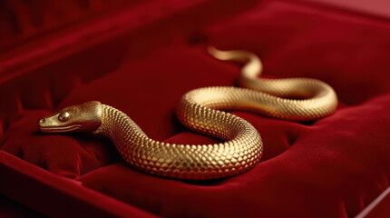 Fototapeta premium Golden Snake Surrounded by Wealth - Luxury, Prosperity, and Abundance Symbolized by a Fierce Serpent and Gold Coins